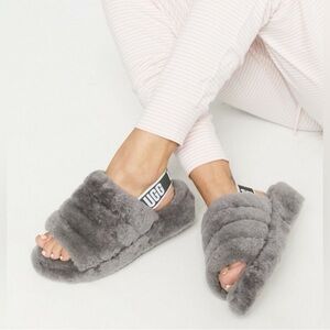 UGG Fluff Ya Gray Sling Back Slides Size 10